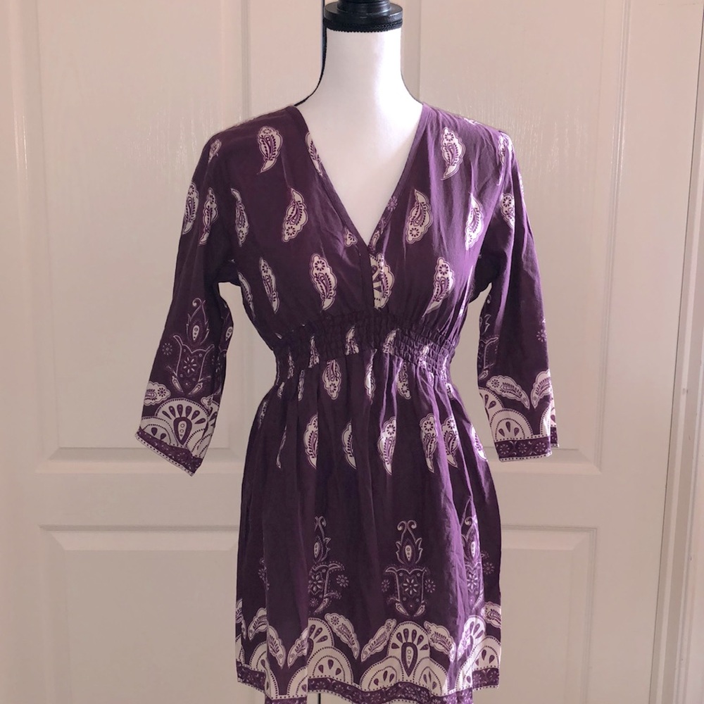 JUNIORS - Purple Pattern Tunic Blouse - Size Large